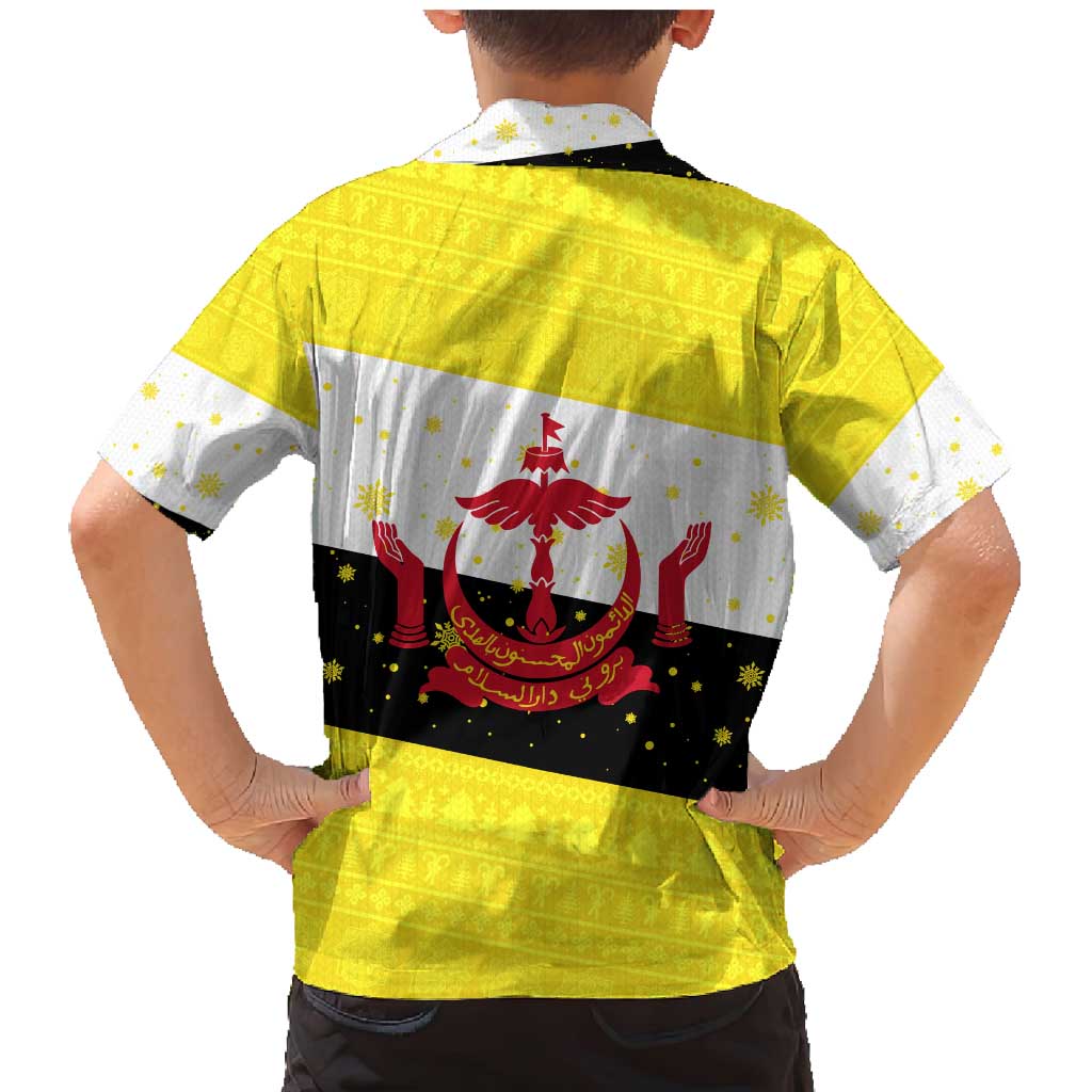 Brunei Christmas Family Matching Mermaid Dress and Hawaiian Shirt with Cartoon Monkey Santa Hat Candy Cane and Yellow Black Flag Pattern - Wonder Print Shop