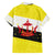 Brunei Christmas Family Matching Off The Shoulder Long Sleeve Dress and Hawaiian Shirt with Cartoon Monkey Santa Hat Candy Cane and Yellow Black Flag Pattern - Wonder Print Shop