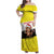 Brunei Christmas Family Matching Off Shoulder Maxi Dress and Hawaiian Shirt with Cartoon Monkey Santa Hat Candy Cane and Yellow Black Flag Pattern - Wonder Print Shop