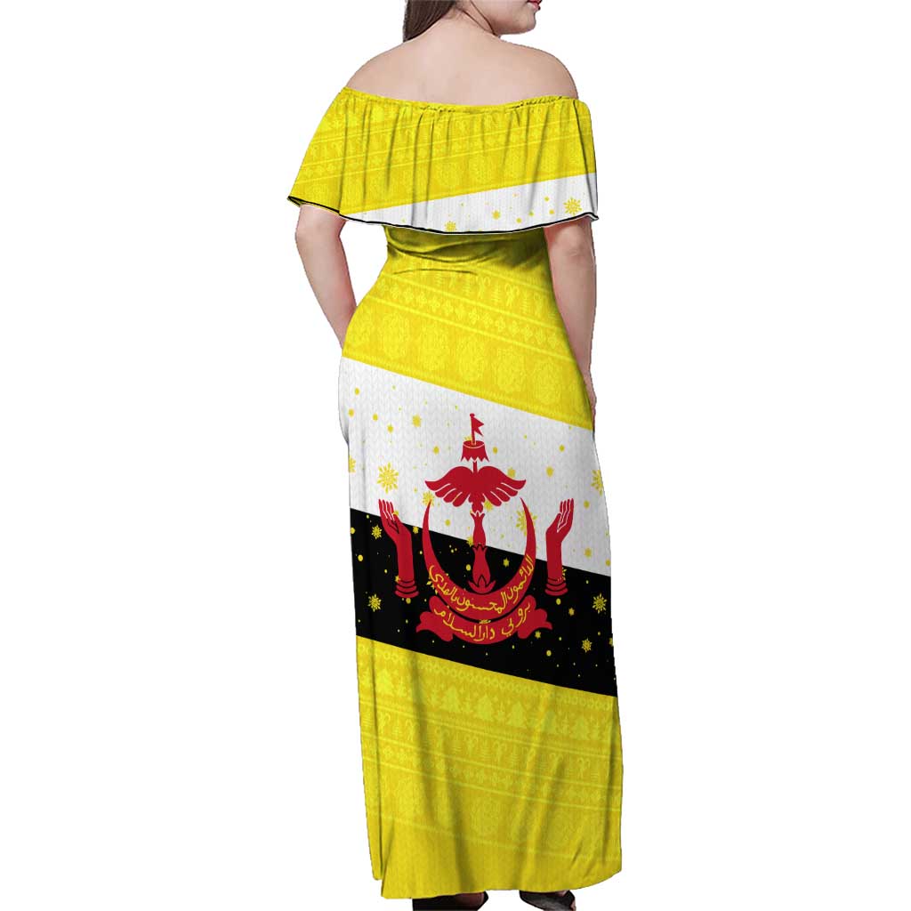 Brunei Christmas Family Matching Off Shoulder Maxi Dress and Hawaiian Shirt with Cartoon Monkey Santa Hat Candy Cane and Yellow Black Flag Pattern - Wonder Print Shop