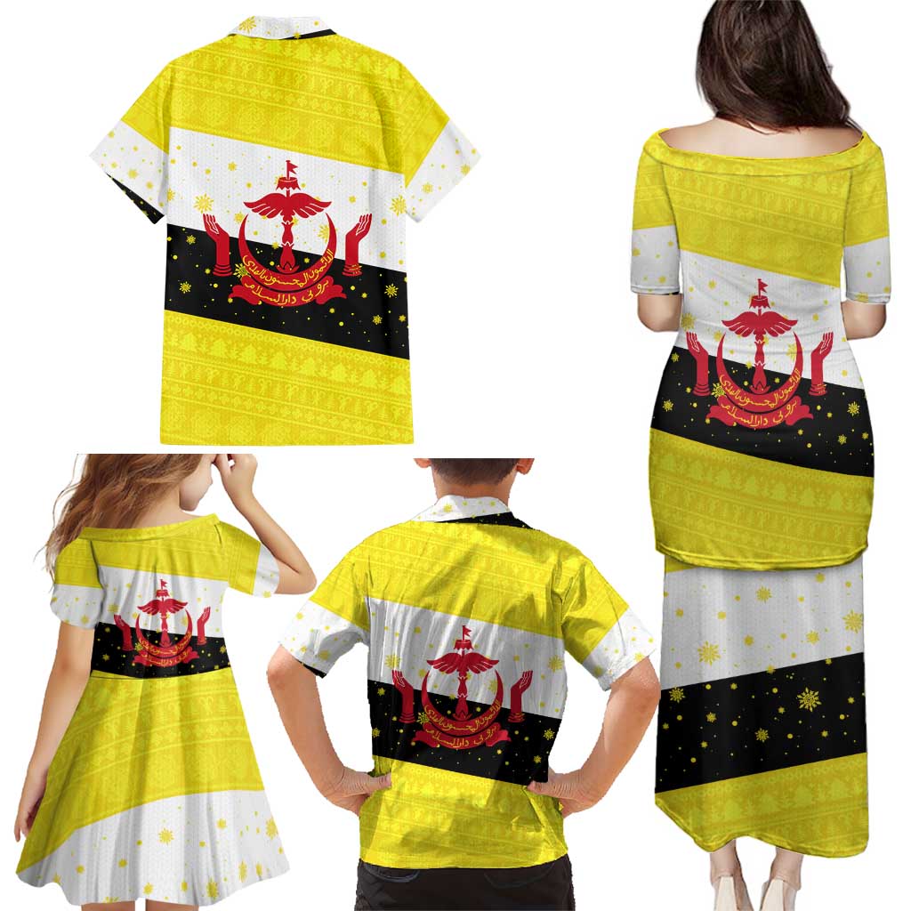 Brunei Christmas Family Matching Puletasi and Hawaiian Shirt with Cartoon Monkey Santa Hat Candy Cane and Yellow Black Flag Pattern - Wonder Print Shop