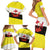 Brunei Christmas Family Matching Short Sleeve Bodycon Dress and Hawaiian Shirt with Cartoon Monkey Santa Hat Candy Cane and Yellow Black Flag Pattern - Wonder Print Shop