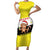 Brunei Christmas Family Matching Short Sleeve Bodycon Dress and Hawaiian Shirt with Cartoon Monkey Santa Hat Candy Cane and Yellow Black Flag Pattern - Wonder Print Shop