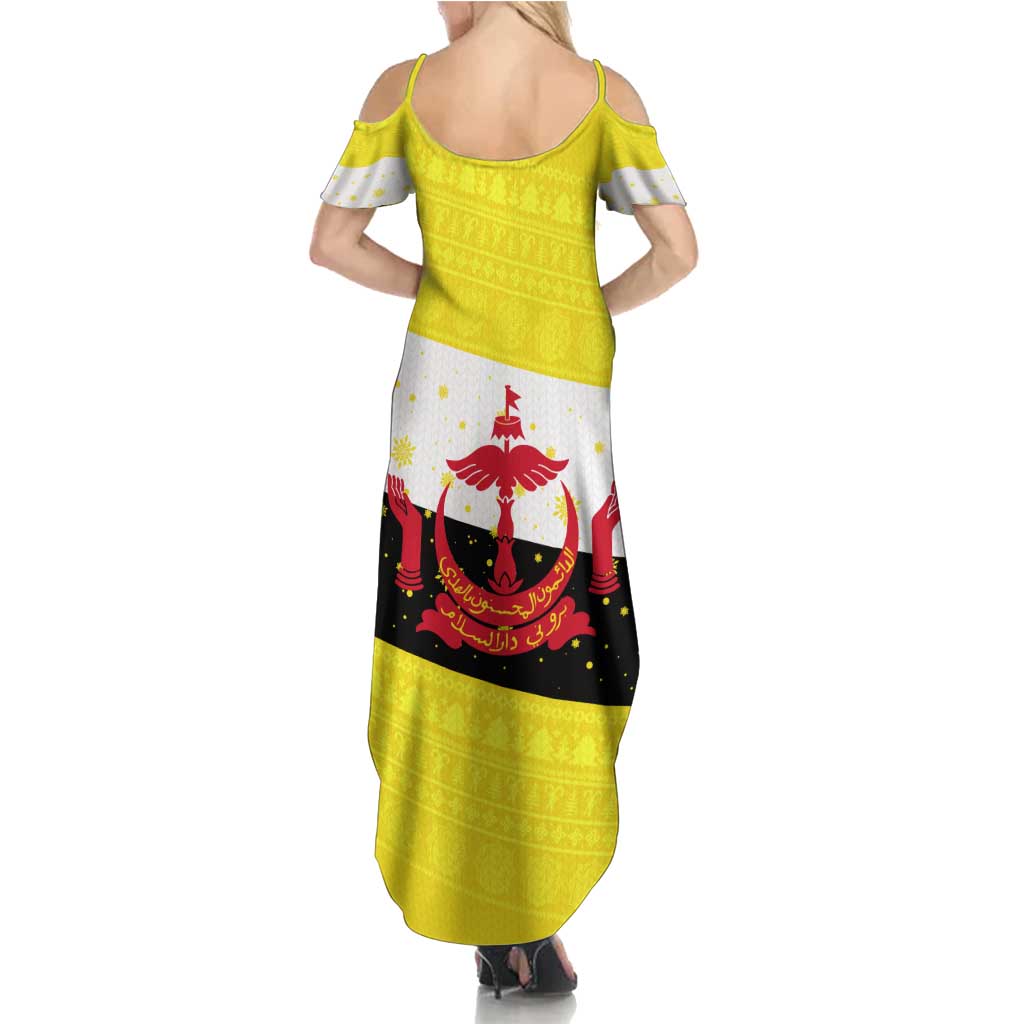 Brunei Christmas Family Matching Summer Maxi Dress and Hawaiian Shirt with Cartoon Monkey Santa Hat Candy Cane and Yellow Black Flag Pattern - Wonder Print Shop