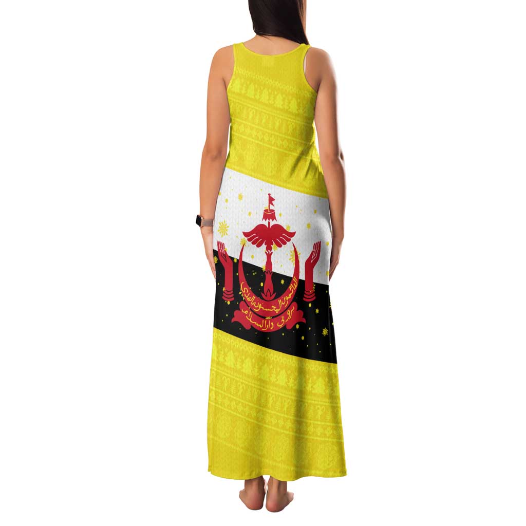 Brunei Christmas Family Matching Tank Maxi Dress and Hawaiian Shirt with Cartoon Monkey Santa Hat Candy Cane and Yellow Black Flag Pattern - Wonder Print Shop