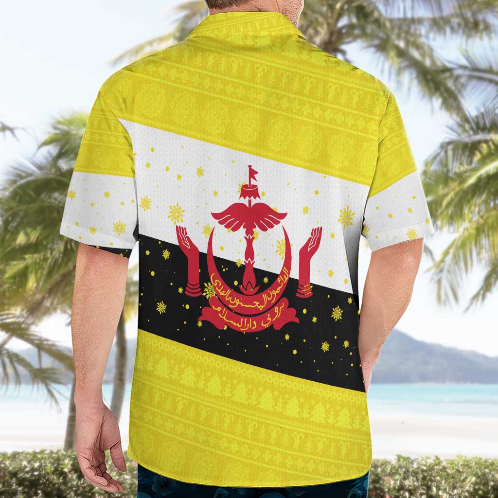 Brunei Christmas Hawaiian Shirt with Cartoon Monkey Santa Hat Candy Cane and Yellow Black Flag Pattern - Wonder Print Shop