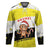 Brunei Christmas Hockey Jersey with Cartoon Monkey Santa Hat Candy Cane and Yellow Black Flag Pattern - Wonder Print Shop