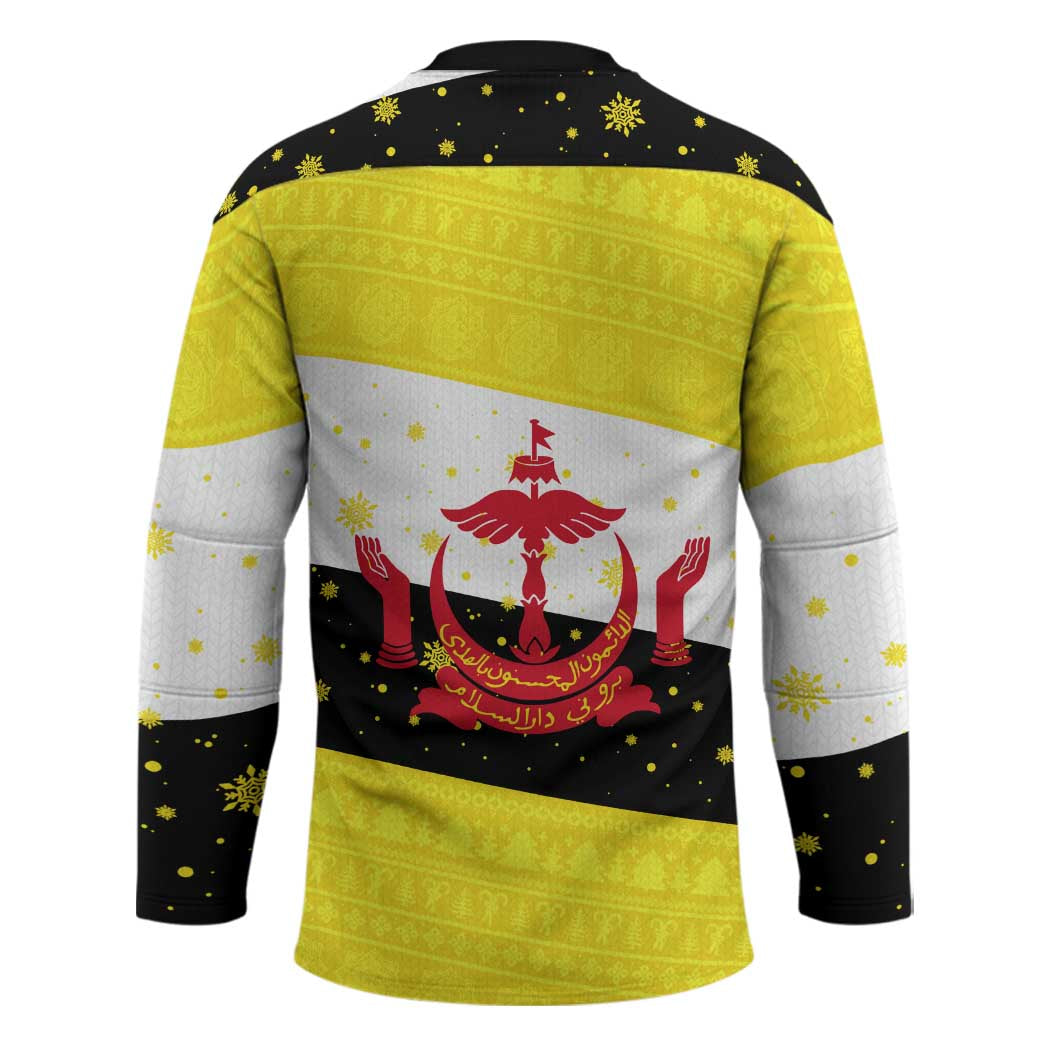Brunei Christmas Hockey Jersey with Cartoon Monkey Santa Hat Candy Cane and Yellow Black Flag Pattern - Wonder Print Shop