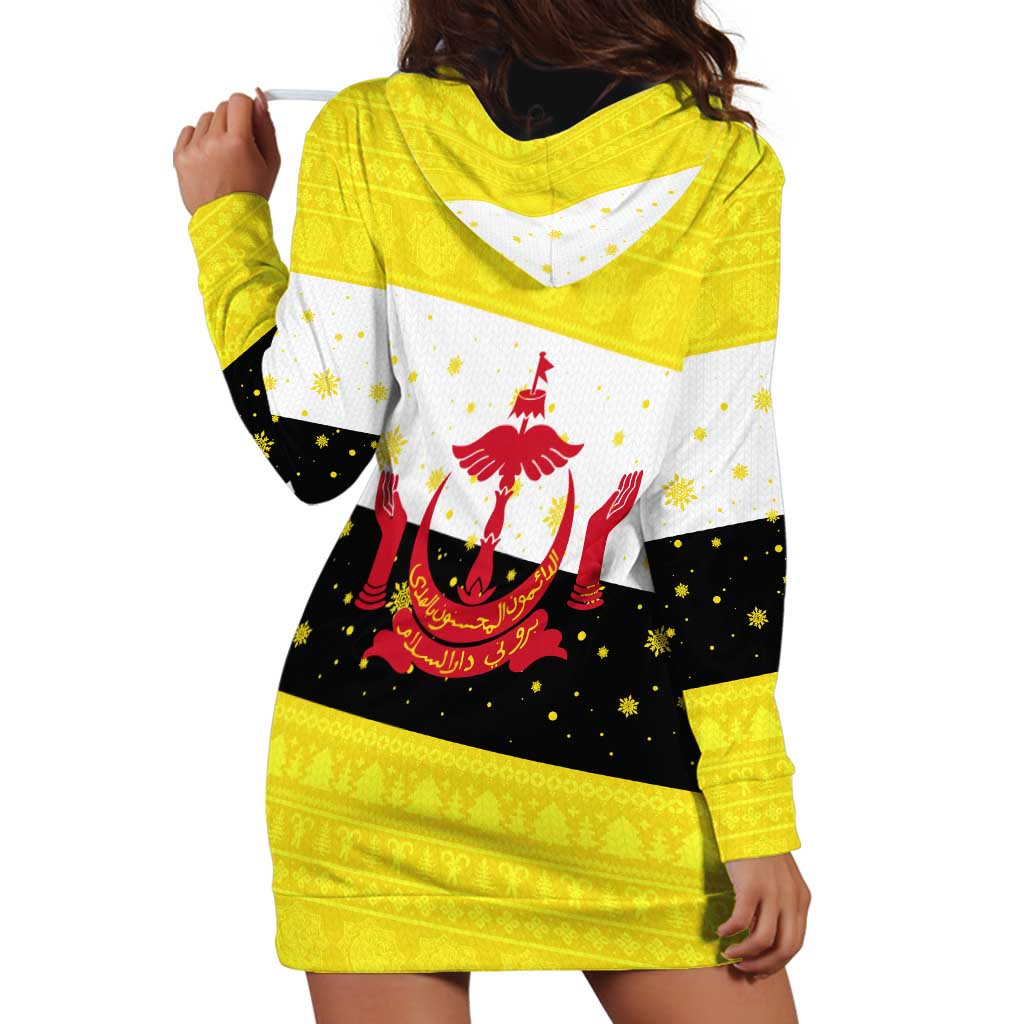 Brunei Christmas Hoodie Dress with Cartoon Monkey Santa Hat Candy Cane and Yellow Black Flag Pattern - Wonder Print Shop
