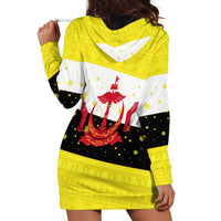 Brunei Christmas Hoodie Dress with Cartoon Monkey Santa Hat Candy Cane and Yellow Black Flag Pattern - Wonder Print Shop