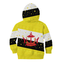 Brunei Christmas Kid Hoodie with Cartoon Monkey Santa Hat Candy Cane and Yellow Black Flag Pattern - Wonder Print Shop
