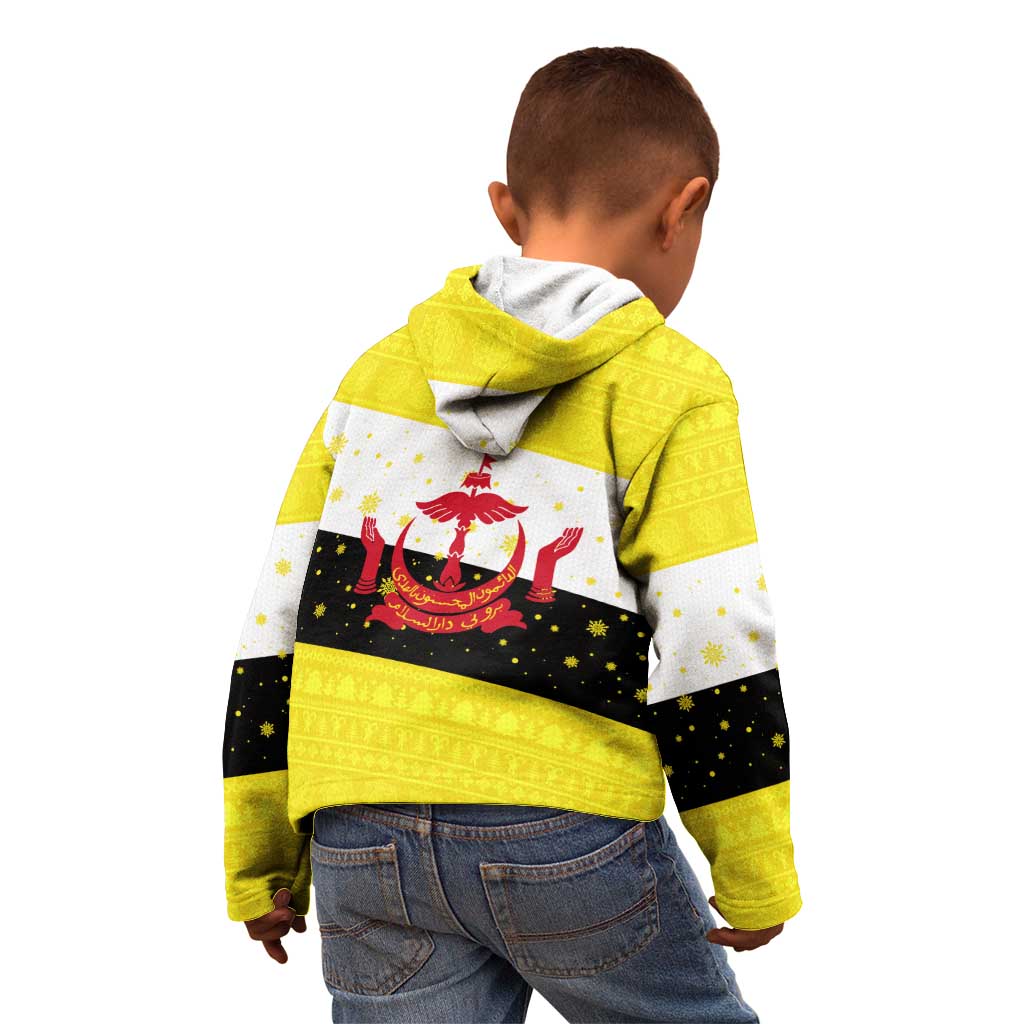 Brunei Christmas Kid Hoodie with Cartoon Monkey Santa Hat Candy Cane and Yellow Black Flag Pattern - Wonder Print Shop