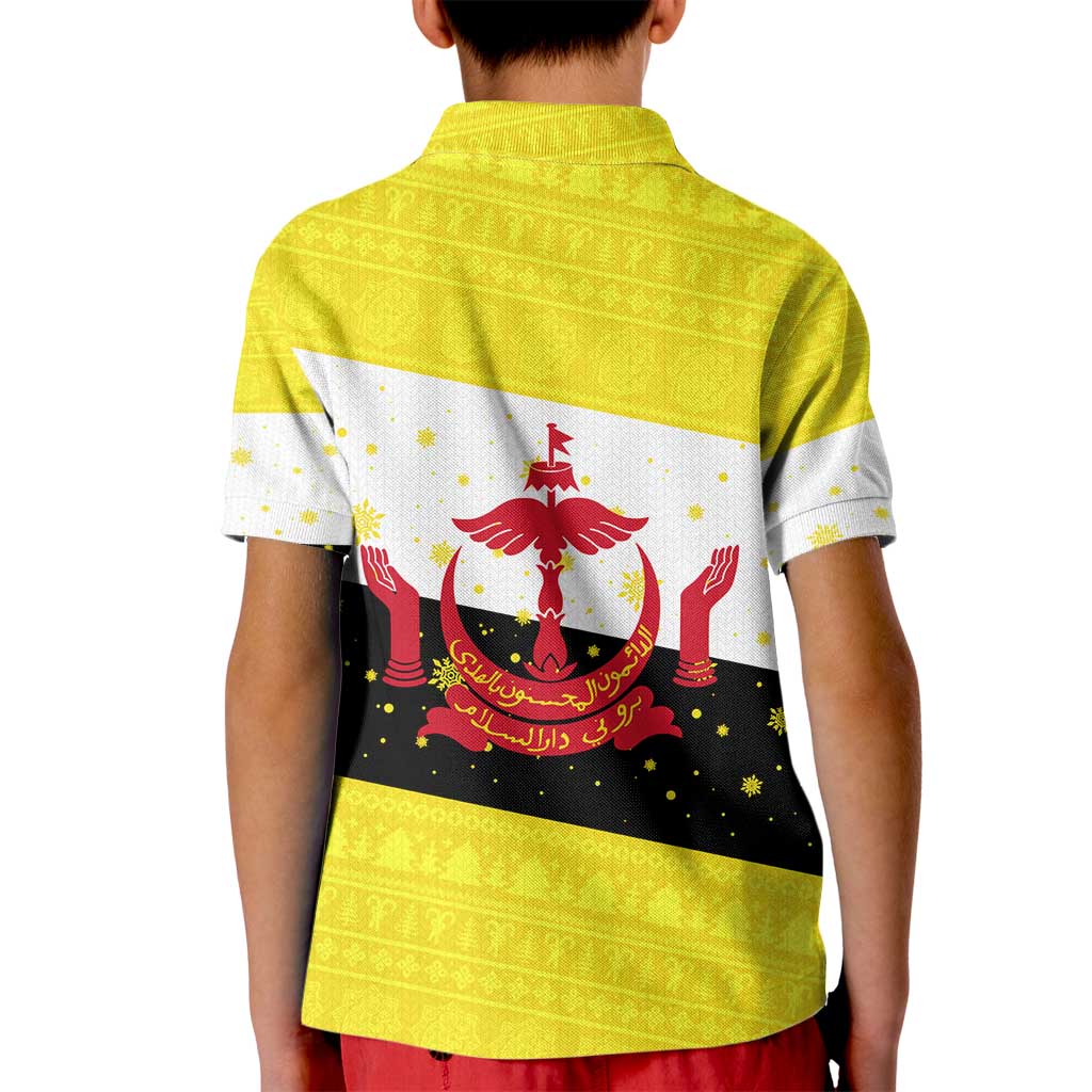 Brunei Christmas Kid Polo Shirt with Cartoon Monkey Santa Hat Candy Cane and Yellow Black Flag Pattern - Wonder Print Shop