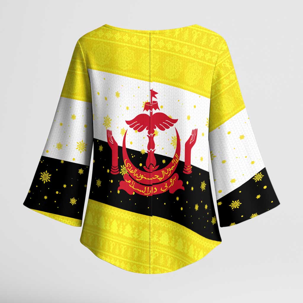 Brunei Christmas Kimono Sleeve Blouse with Cartoon Monkey Santa Hat Candy Cane and Yellow Black Flag Pattern - Wonder Print Shop