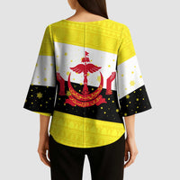 Brunei Christmas Kimono Sleeve Blouse with Cartoon Monkey Santa Hat Candy Cane and Yellow Black Flag Pattern - Wonder Print Shop