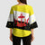 Brunei Christmas Kimono Sleeve Blouse with Cartoon Monkey Santa Hat Candy Cane and Yellow Black Flag Pattern - Wonder Print Shop