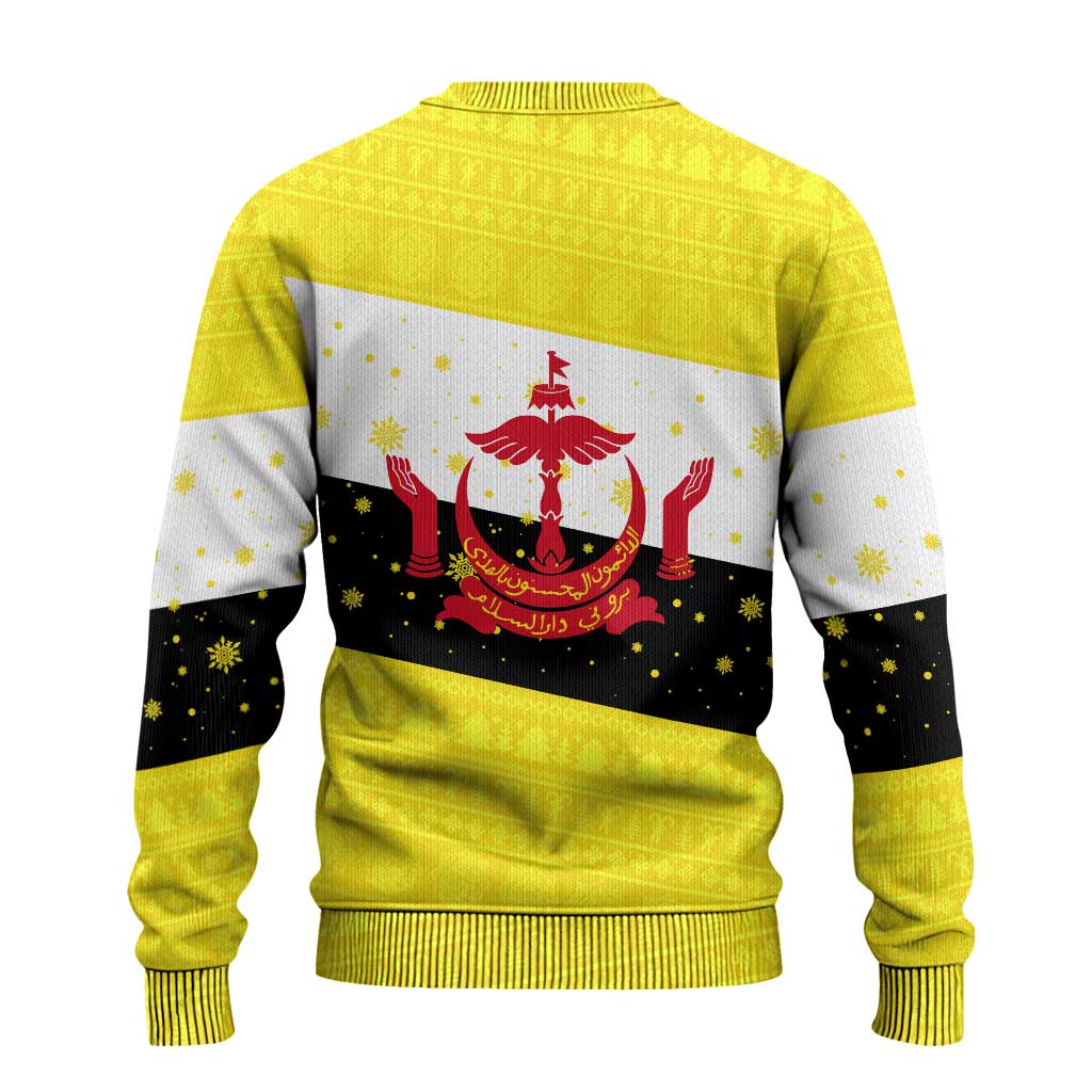 Brunei Christmas Ugly Christmas Sweater with Cartoon Monkey Santa Hat Candy Cane and Yellow Black Flag Pattern - Wonder Print Shop