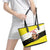 Brunei Christmas Leather Tote Bag with Cartoon Monkey Santa Hat Candy Cane and Yellow Black Flag Pattern - Wonder Print Shop