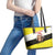 Brunei Christmas Leather Tote Bag with Cartoon Monkey Santa Hat Candy Cane and Yellow Black Flag Pattern - Wonder Print Shop