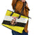 Brunei Christmas Leather Tote Bag with Cartoon Monkey Santa Hat Candy Cane and Yellow Black Flag Pattern - Wonder Print Shop