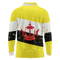 Brunei Christmas Long Sleeve Polo Shirt with Cartoon Monkey Santa Hat Candy Cane and Yellow Black Flag Pattern - Wonder Print Shop