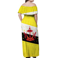 Brunei Christmas Off Shoulder Maxi Dress with Cartoon Monkey Santa Hat Candy Cane and Yellow Black Flag Pattern - Wonder Print Shop