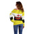 Brunei Christmas Off Shoulder Sweater with Cartoon Monkey Santa Hat Candy Cane and Yellow Black Flag Pattern - Wonder Print Shop