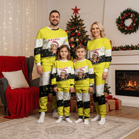 Brunei Christmas Pajama Set with Cartoon Monkey Santa Hat Candy Cane and Yellow Black Flag Pattern - Wonder Print Shop