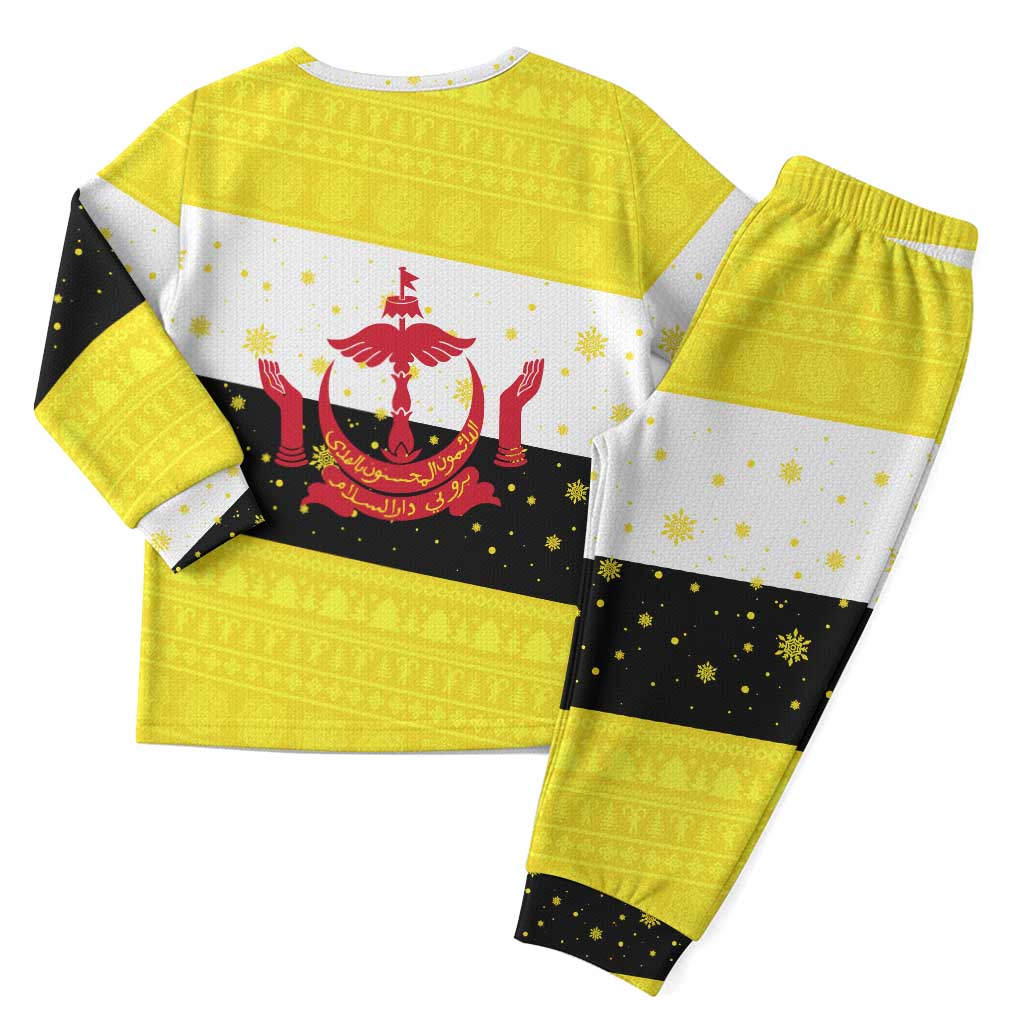 Brunei Christmas Pajama Set with Cartoon Monkey Santa Hat Candy Cane and Yellow Black Flag Pattern - Wonder Print Shop