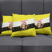 Brunei Christmas Pillow Cover with Cartoon Monkey Santa Hat Candy Cane and Yellow Black Flag Pattern - Wonder Print Shop