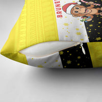Brunei Christmas Pillow Cover with Cartoon Monkey Santa Hat Candy Cane and Yellow Black Flag Pattern - Wonder Print Shop