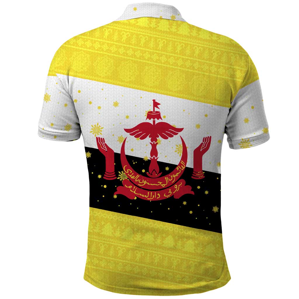 Brunei Christmas Polo Shirt with Cartoon Monkey Santa Hat Candy Cane and Yellow Black Flag Pattern - Wonder Print Shop