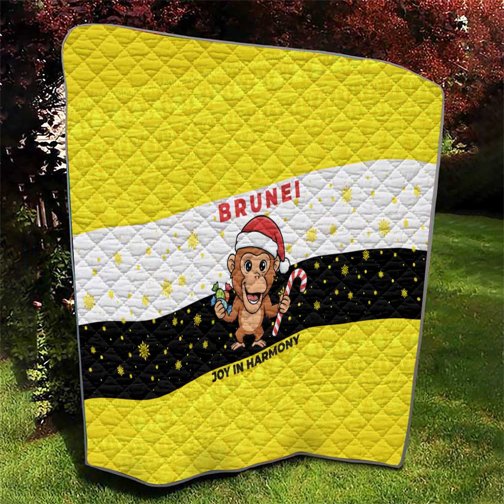 Brunei Christmas Quilt with Cartoon Monkey Santa Hat Candy Cane and Yellow Black Flag Pattern - Wonder Print Shop