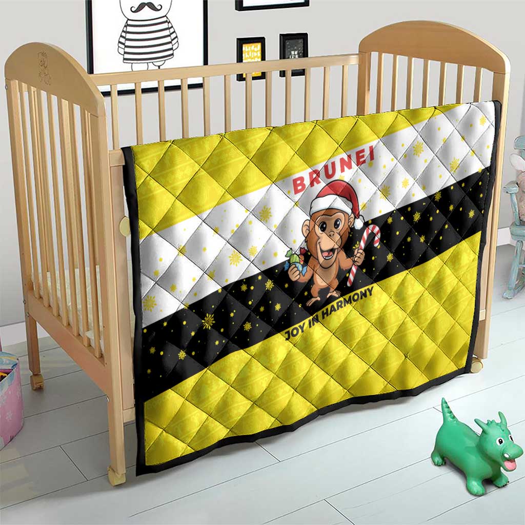 Brunei Christmas Quilt with Cartoon Monkey Santa Hat Candy Cane and Yellow Black Flag Pattern - Wonder Print Shop