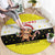 Brunei Christmas Round Carpet with Cartoon Monkey Santa Hat Candy Cane and Yellow Black Flag Pattern - Wonder Print Shop