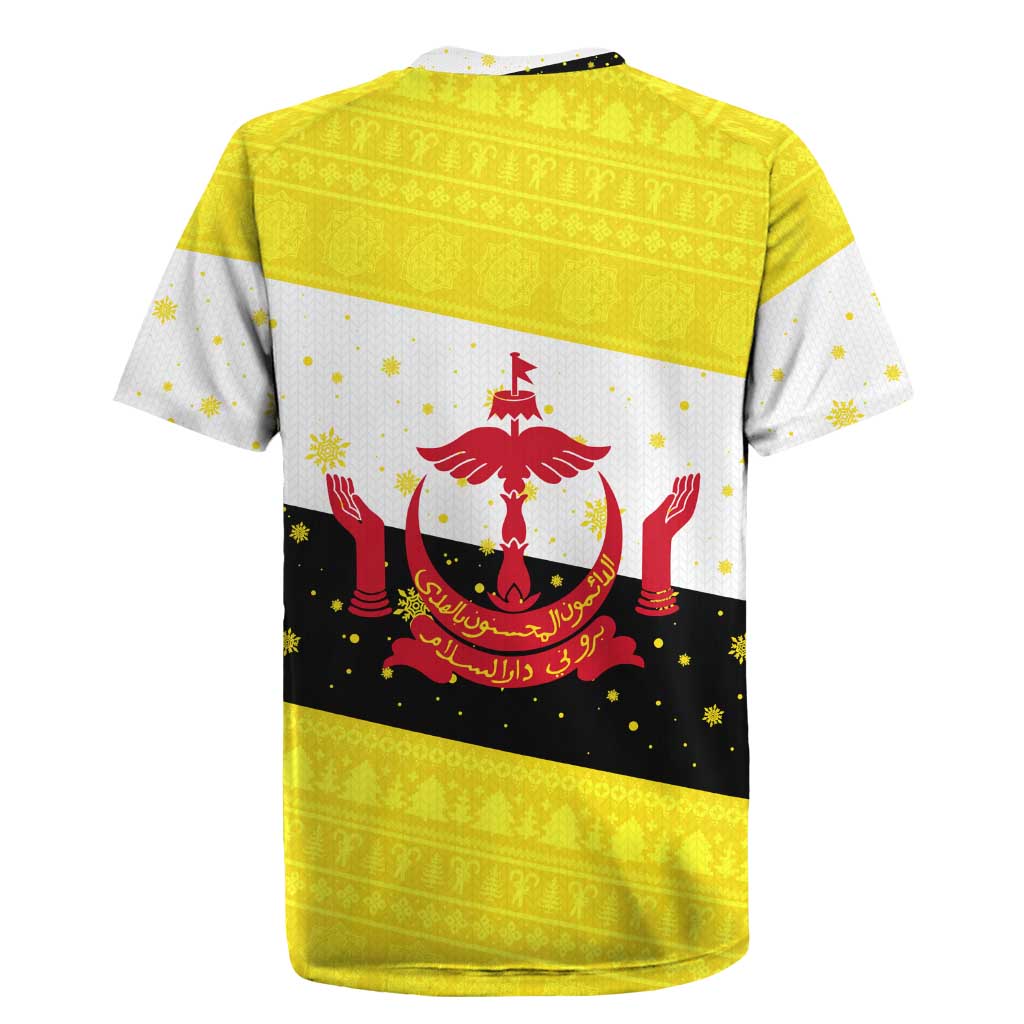 Brunei Christmas Rugby Jersey with Cartoon Monkey Santa Hat Candy Cane and Yellow Black Flag Pattern - Wonder Print Shop