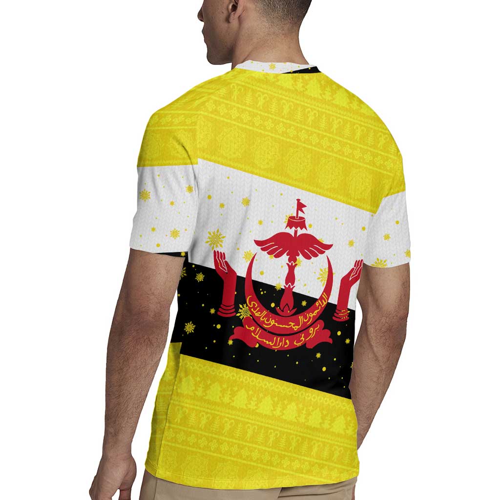 Brunei Christmas Rugby Jersey with Cartoon Monkey Santa Hat Candy Cane and Yellow Black Flag Pattern - Wonder Print Shop