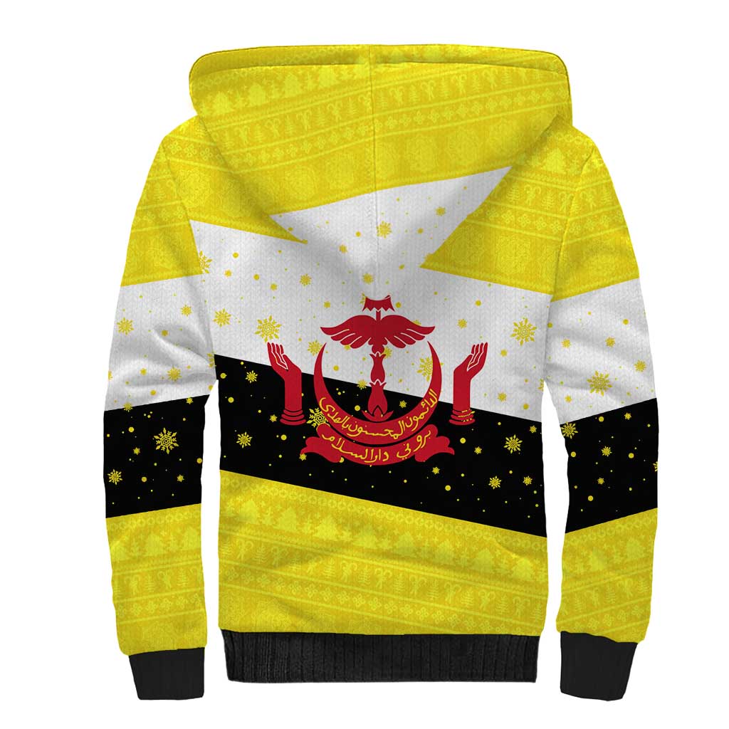 Brunei Christmas Sherpa Hoodie with Cartoon Monkey Santa Hat Candy Cane and Yellow Black Flag Pattern - Wonder Print Shop