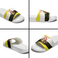 Brunei Christmas Slide Sandals with Cartoon Monkey Santa Hat Candy Cane and Yellow Black Flag Pattern - Wonder Print Shop