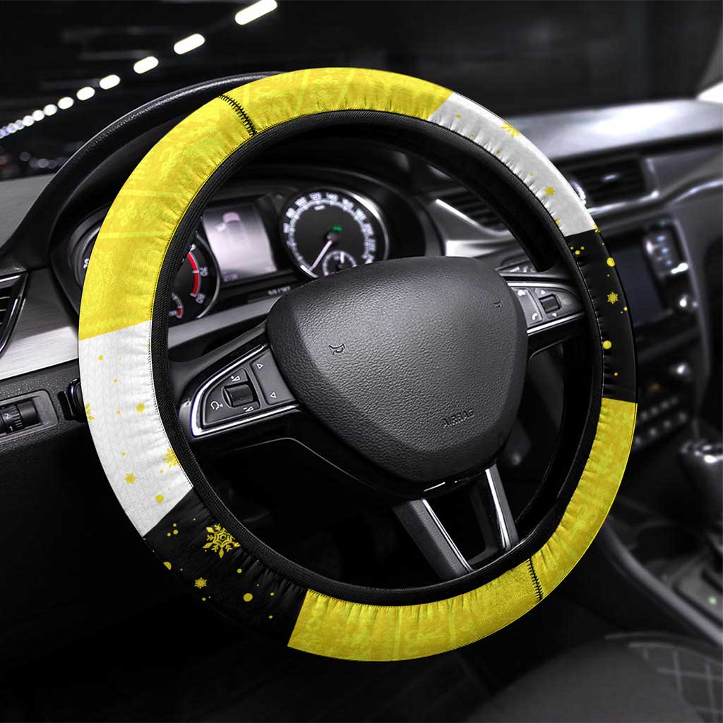 Brunei Christmas Steering Wheel Cover with Cartoon Monkey Santa Hat Candy Cane and Yellow Black Flag Pattern - Wonder Print Shop