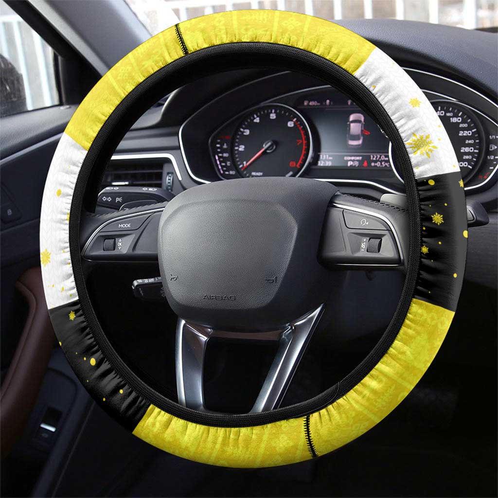 Brunei Christmas Steering Wheel Cover with Cartoon Monkey Santa Hat Candy Cane and Yellow Black Flag Pattern - Wonder Print Shop