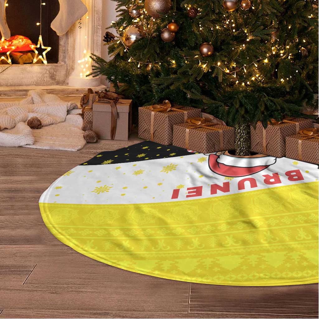 Brunei Christmas Tree Skirt with Cartoon Monkey Santa Hat Candy Cane and Yellow Black Flag Pattern - Wonder Print Shop