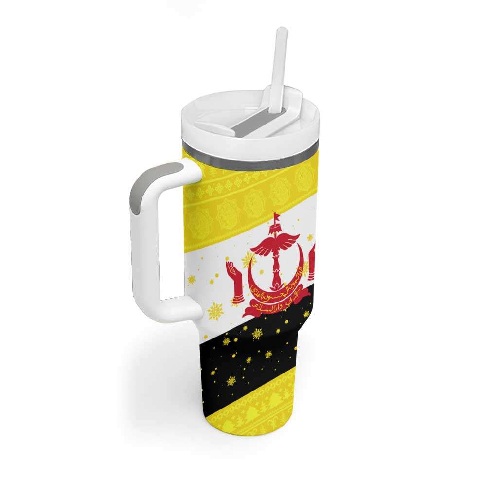 Brunei Christmas Tumbler With Handle with Cartoon Monkey Santa Hat Candy Cane and Yellow Black Flag Pattern - Wonder Print Shop
