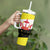 Brunei Christmas Tumbler With Handle with Cartoon Monkey Santa Hat Candy Cane and Yellow Black Flag Pattern - Wonder Print Shop