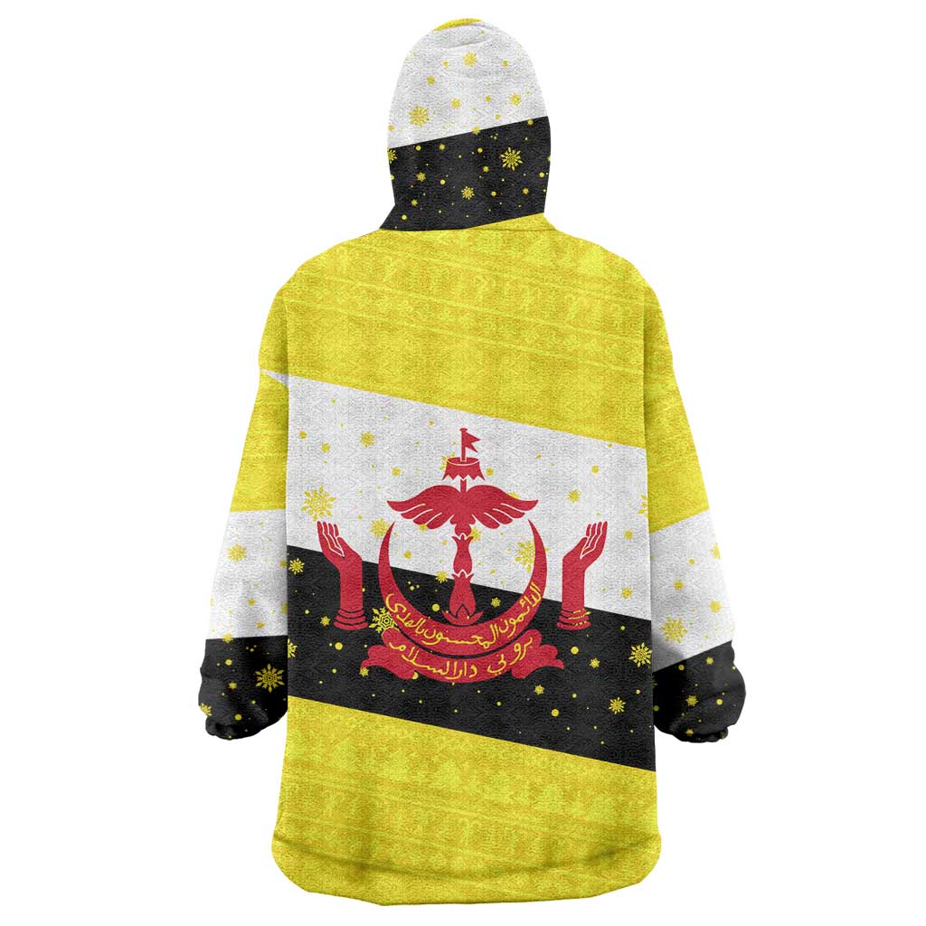 Brunei Christmas Wearable Blanket Hoodie with Cartoon Monkey Santa Hat Candy Cane and Yellow Black Flag Pattern - Wonder Print Shop