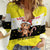 Brunei Christmas Women Casual Shirt with Cartoon Monkey Santa Hat Candy Cane and Yellow Black Flag Pattern - Wonder Print Shop