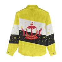 Brunei Christmas Women Casual Shirt with Cartoon Monkey Santa Hat Candy Cane and Yellow Black Flag Pattern - Wonder Print Shop