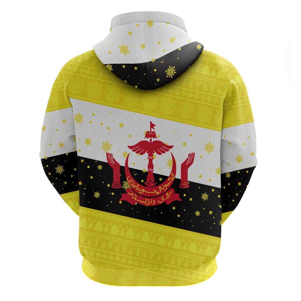 Brunei Christmas Zip Hoodie with Cartoon Monkey Santa Hat Candy Cane and Yellow Black Flag Pattern - Wonder Print Shop