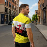 Brunei Christmas Zipper Polo Shirt with Cartoon Monkey Santa Hat Candy Cane and Yellow Black Flag Pattern - Wonder Print Shop