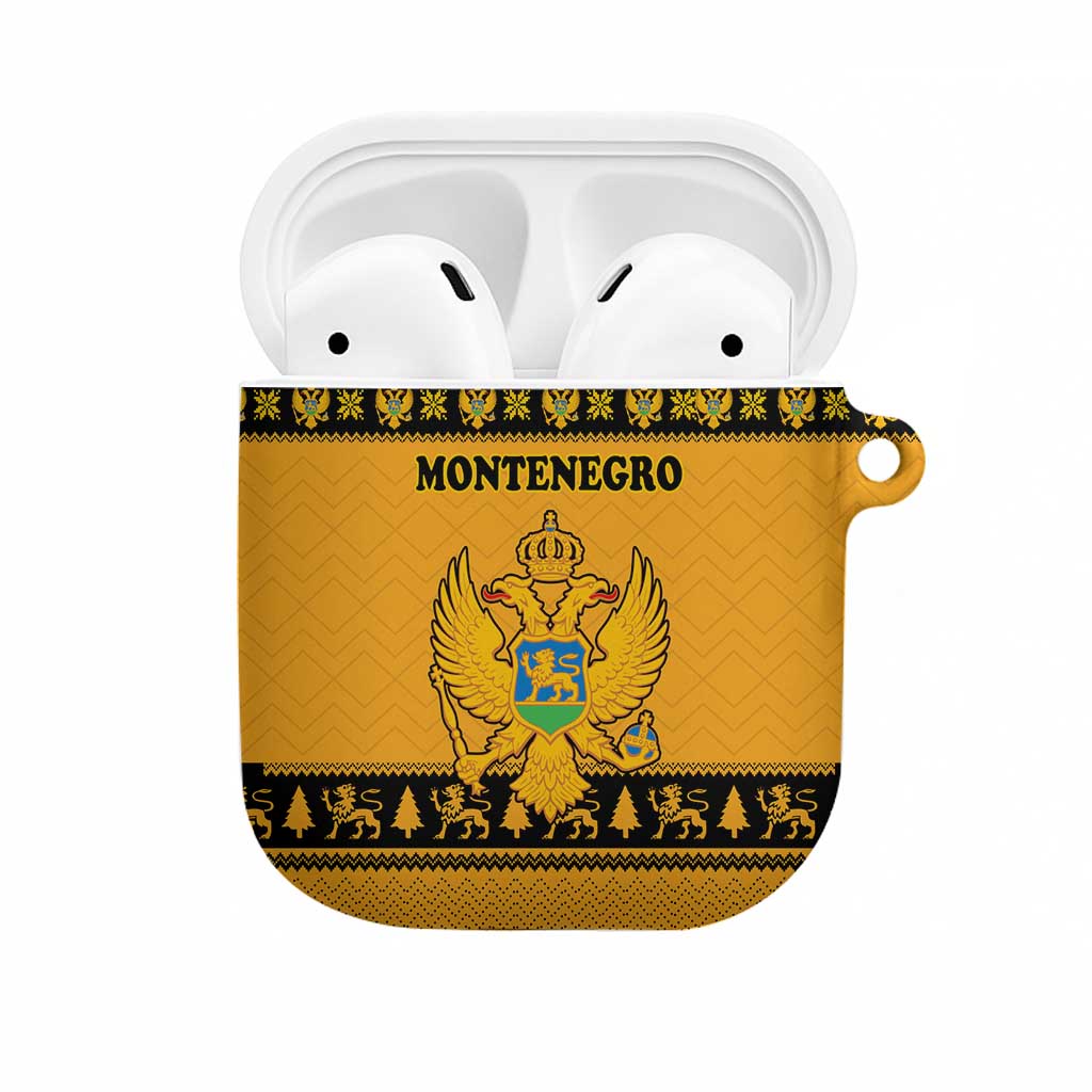 Montenegro Christmas AirPods Case with Gold-Black Theme, Double-Headed Eagle, and Map Motif - Wonder Print Shop
